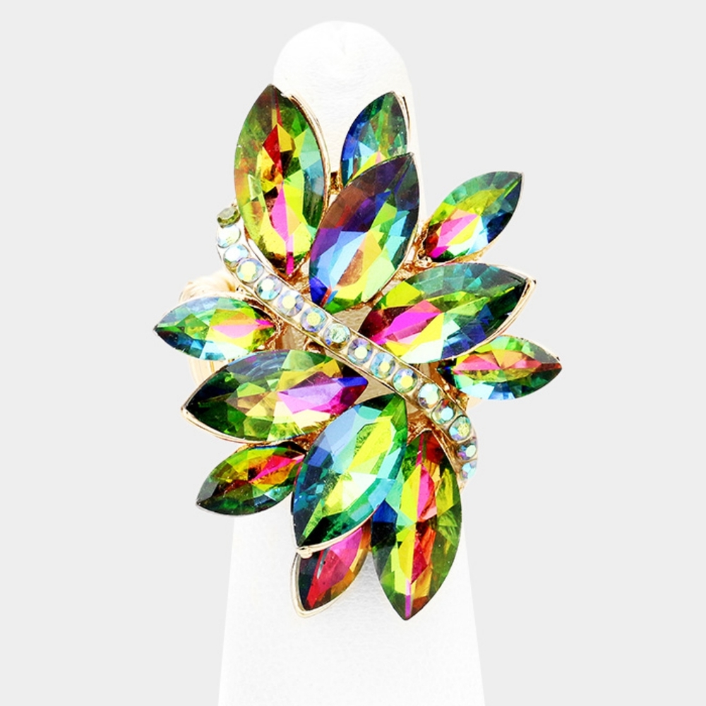 Gold Vitrail Crystal Stretch Marquise Fashion Ring Rhinestone Finger Adjustable